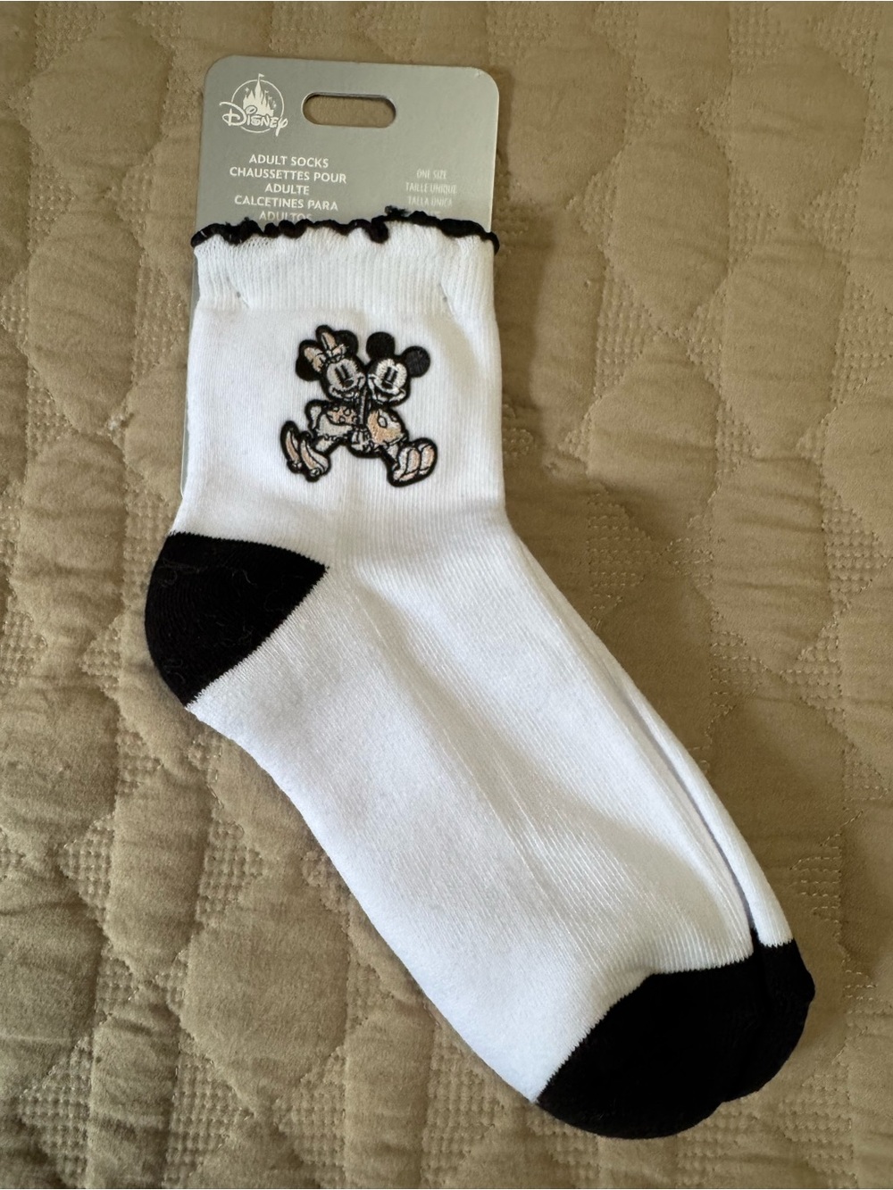 Disney Adults White & Black Mickey and Minnie Crew Socks NWT
